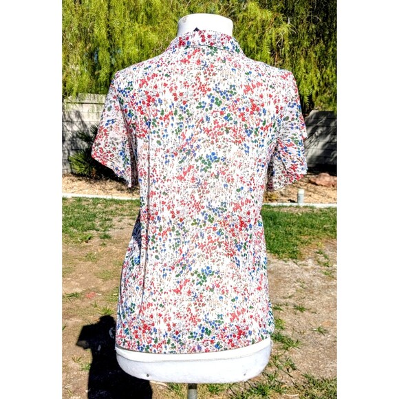 Amang NY Womens Med Floral Print 4-Button Sheer Flutter S/S Blouse Shirt Top EUC - Picture 4 of 6
